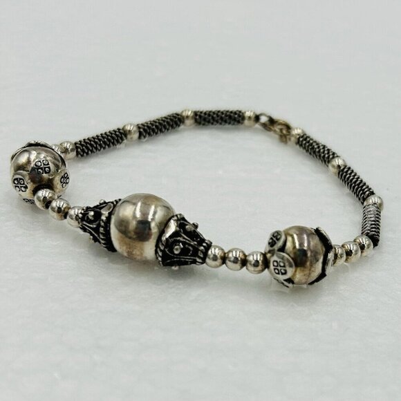 Sterling Silver 925 Rotating Bali Ball Chain Bracelet 7" - Picture 3 of 4